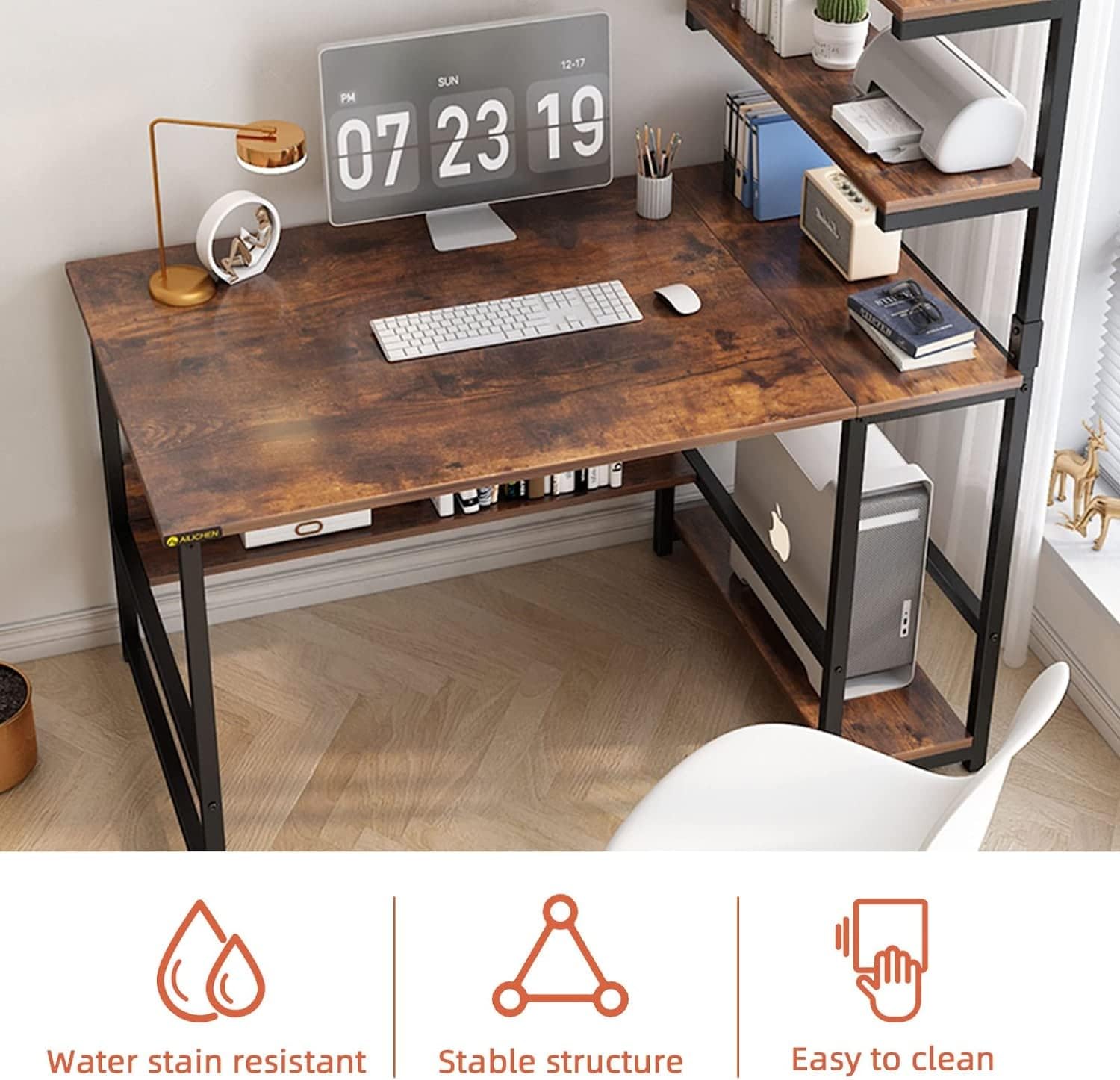 ALISENED Computer Desk with 4-Tier Storage Shelves， 43.3 inch Modern Large Office Desk Computer Table Studying Writing Desk Workstation with Bookshelf and Tower Shelf for Home Office - Image 7